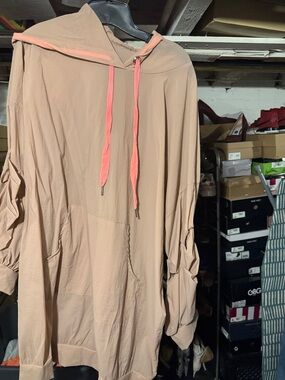 Beige Hoodie Dress with Coral Drawstrings
